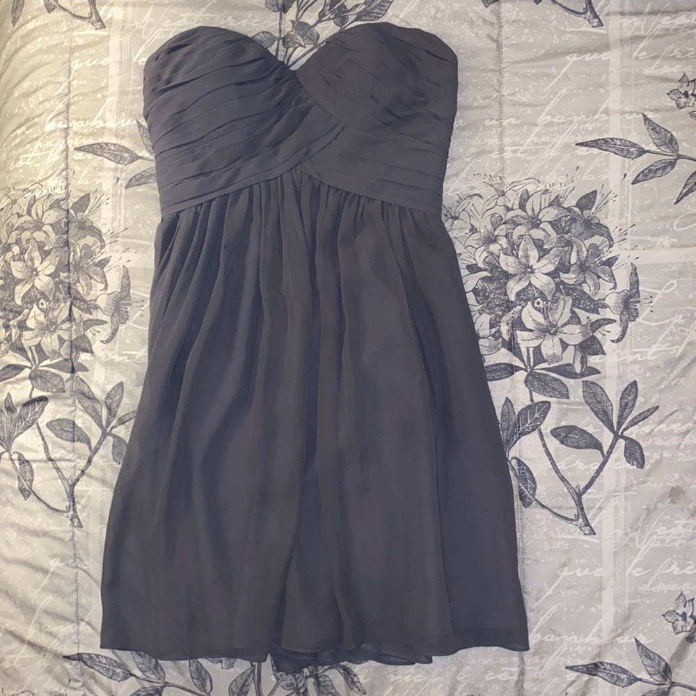 Bill Levkoff short sweetheart neckline strapless gray wedding dress